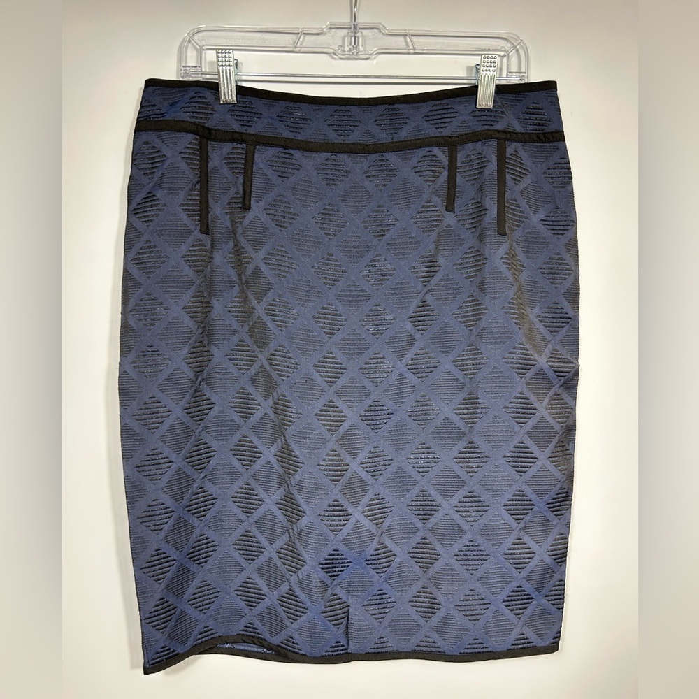 Ann Taylor Diamond Jacquard Pencil Skirt Size 12 Navy Modest Perfect For Church